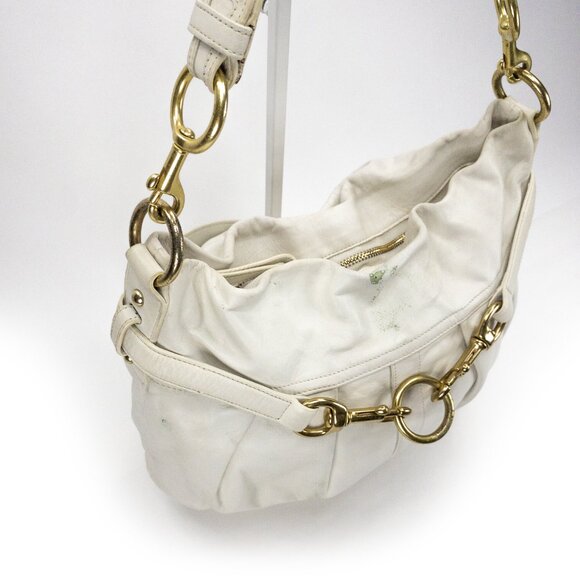 COACH Hampton White Ivory Belted/Pleated Hobo Shoulder Bag - K0693-10205 - Picture 9 of 16